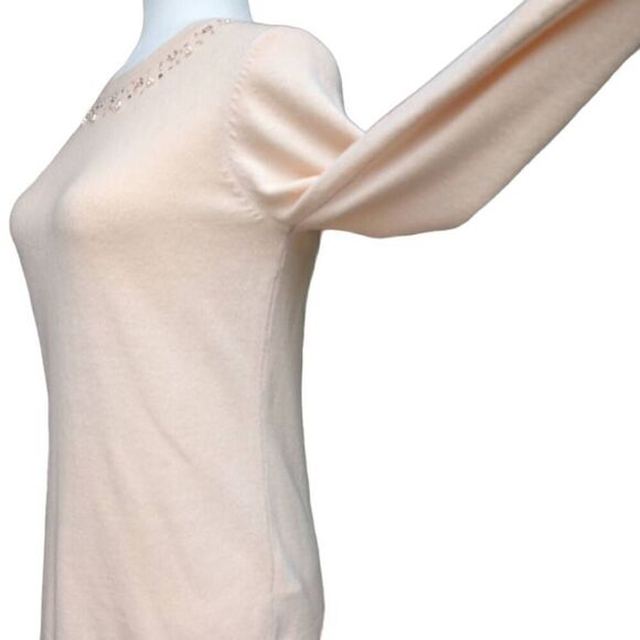Basic Editions Light Coral Pink Sweater Pullover Embellished Crew Neck Size S - Picture 5 of 9